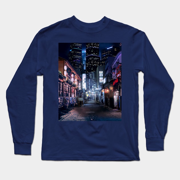 Japan Night Street Long Sleeve T-Shirt by Takikawa Hokkaido